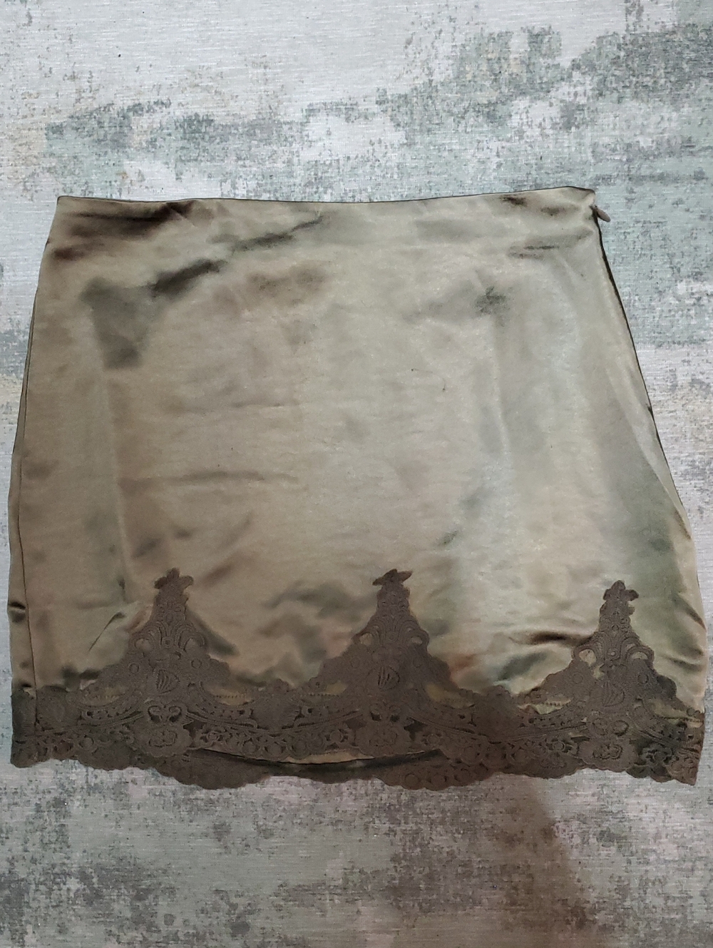 Urban Outfitters Brown Satin Mini Skirt with Lace Trim